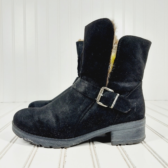 White Mountain Shoes - White Mountain Faux Suede Mid Calf Faux Fur Lining Black Moto Boots A735